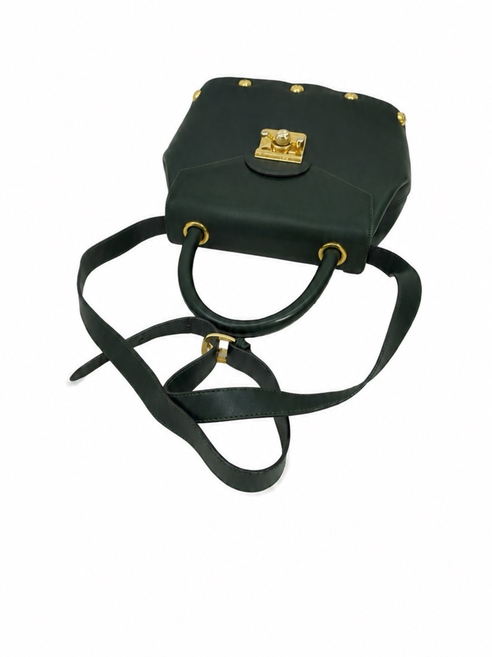 Vintage Salvatore Ferragamo Dark Green Leather Gancini Top Handle Bag - Picture 6 of 16
